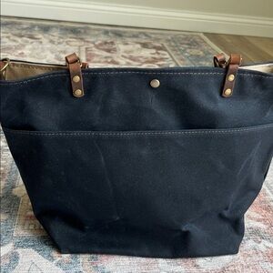 NWOT "In Blue Handmade" Black Waxed Canvas Tote with Brown Leather Handles